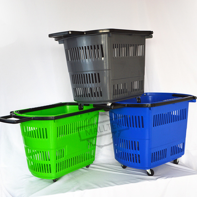 Plastic PP Supermarket Basket With Wheels 10L - 45L Capacity