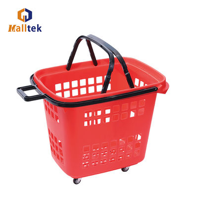 Durable Popular Handle Rolling Shopping Baskets With PU Wheels For Supermarket