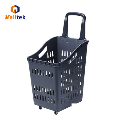 70L Grey Rolling Plastic Shopping Basket With High Capacity
